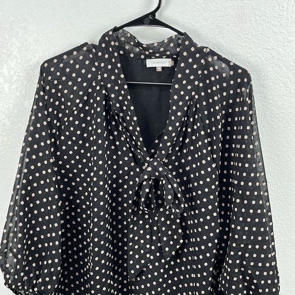 Calvin Klein Black  Cream Polka Dot Blouse Flowy 3/4 Sleeves Career Sz 2X Office - Picture 5 of 9
